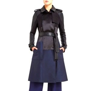 BCBGMAXAZRIA BRUNA RUNWAY  REAL LEATHER SLEEVE STRUCTURED TRENCH COAT